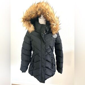 Madden Girl Black Puffer Jacket with Faux Fur Trim